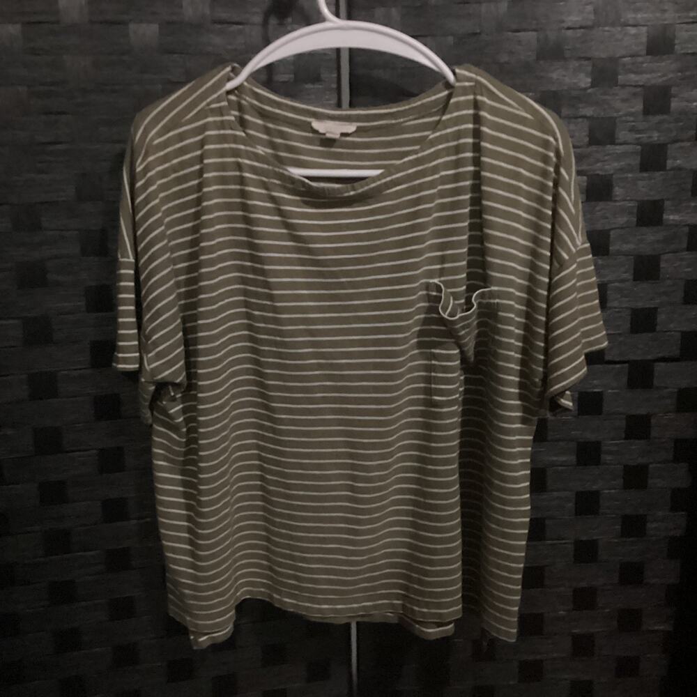 Eileen Fisher Stripe Top Women Size Large Green Boxy Trendy